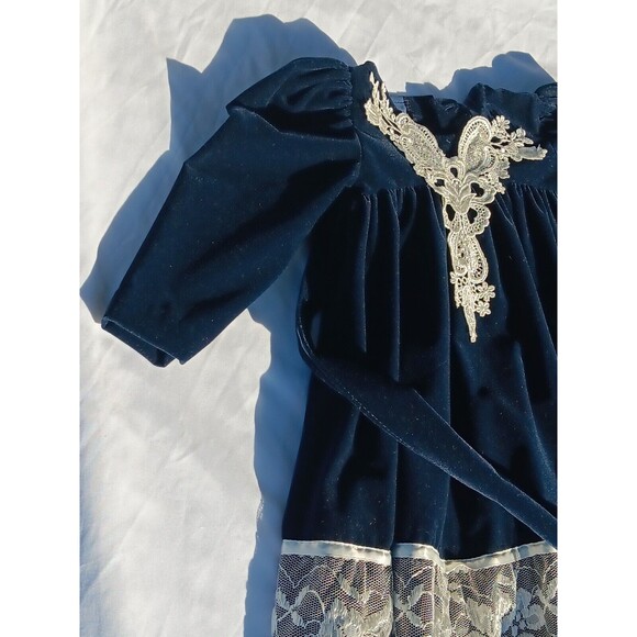 Sz 2T JoLene Girls Vintage 80s Velvet Dress Victorian Style Navy Blue Holiday - Picture 16 of 16